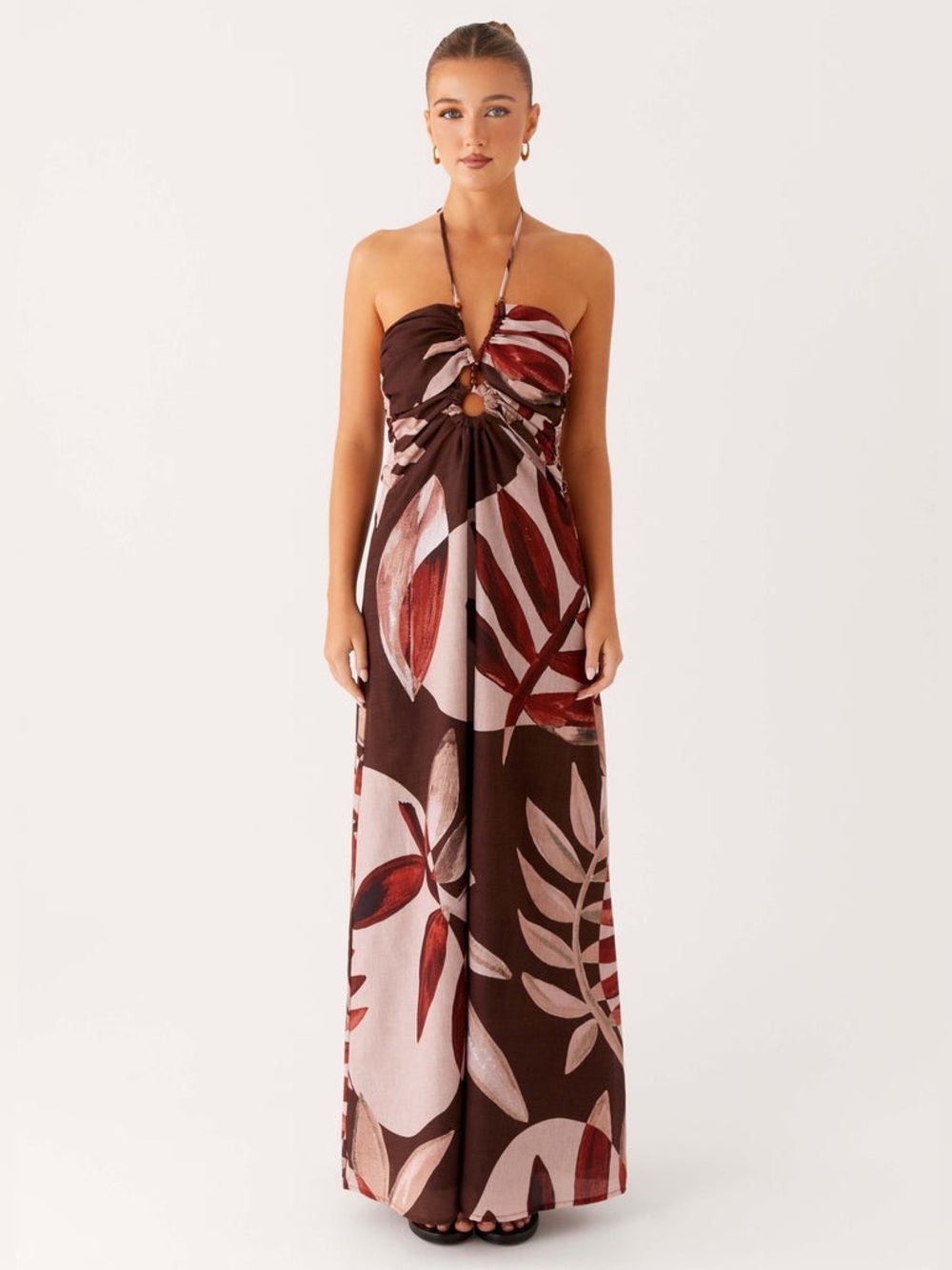Peppermayo Ramona Linen Maxi Dress - Cinnamon Palm - Size 8